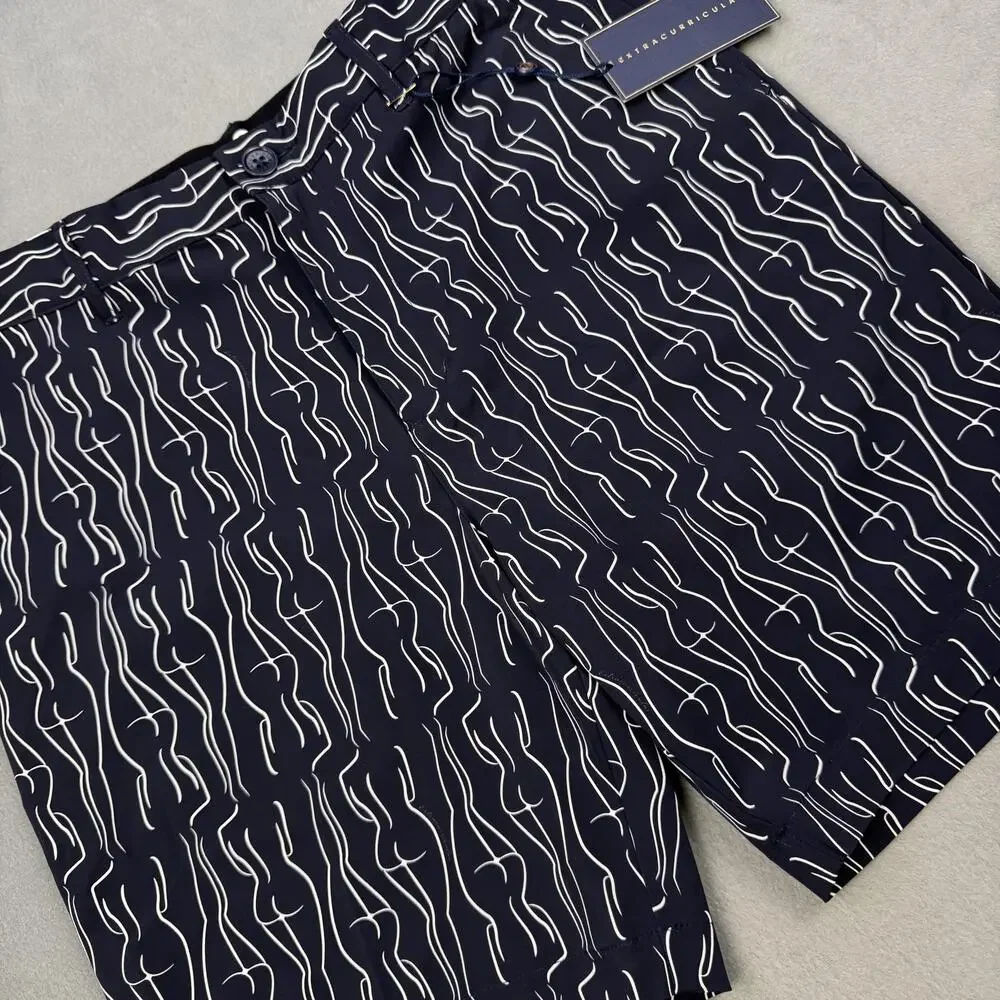 Extracurricular Chauncey Shorts Mens 30 Navy White Print Chino Golf Stretch